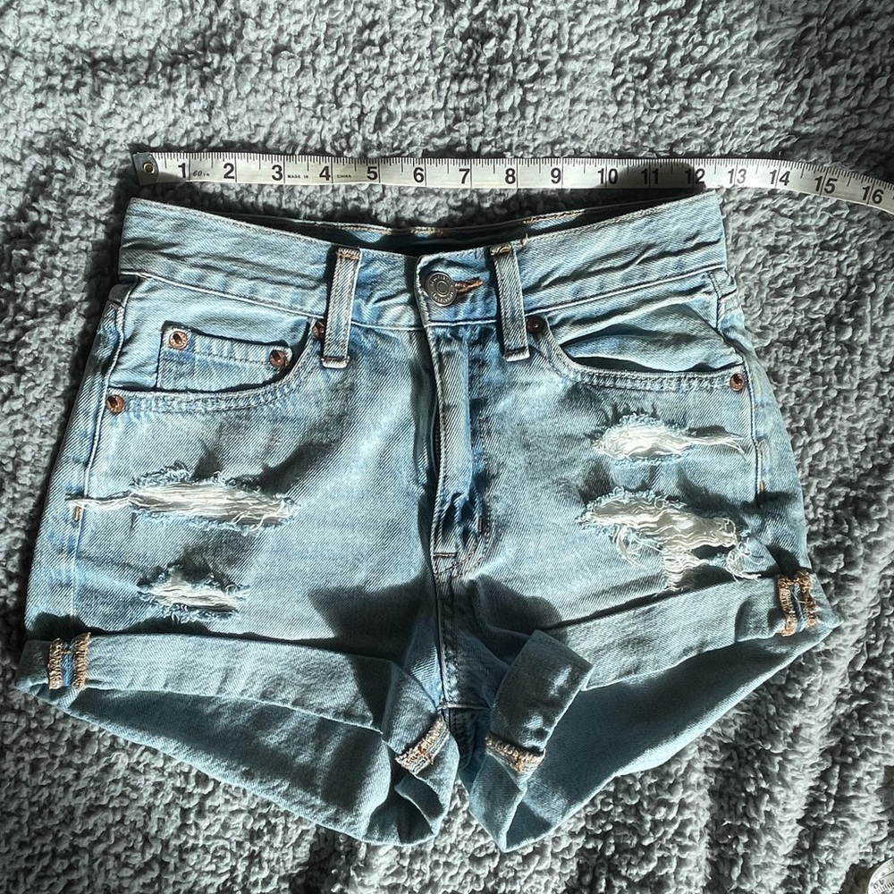 Women's Light Blue Distressed Denim Shorts